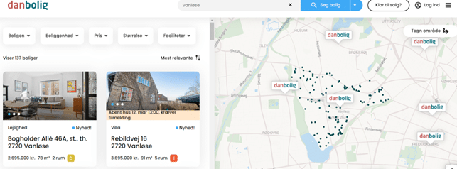 Visning af Danbolig kortløsning