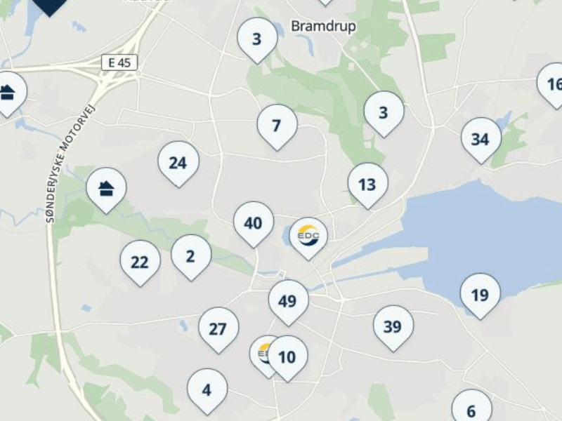 EDC. Kort viser boliger til salg