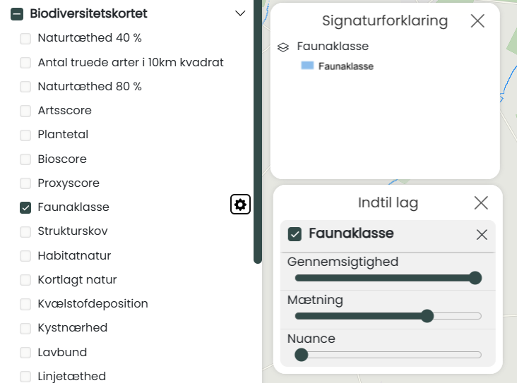 Kortlaget faunaklasse findes i mapitplatformen fra Viamap