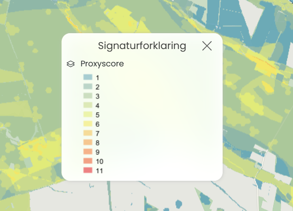 Biodiversitetskortet Proxyscore er et kortlag i Mapit platformen fra Viamap